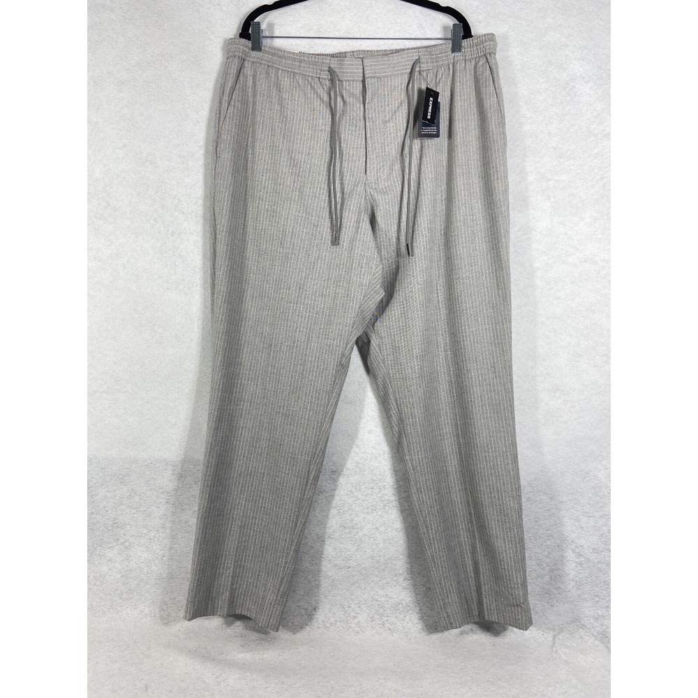 Express Pants Men's XL Gray Striped Straight Leg Drawstring Classic New